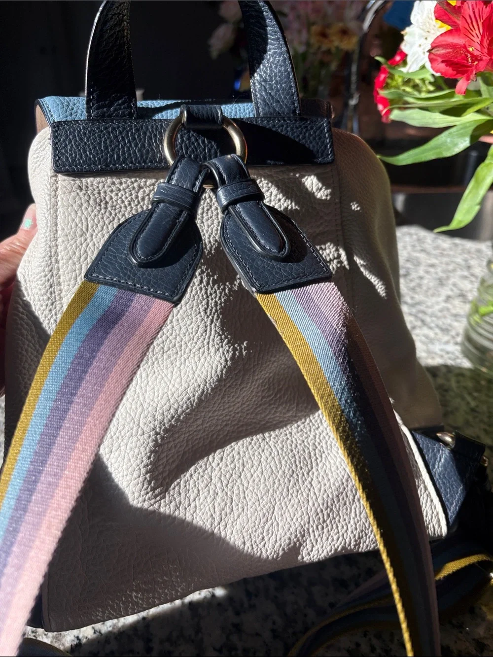 Coach Brown Signature Floral Mini Backpack with Gold Accents